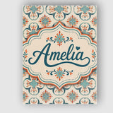 Personalised Name Soft Teal Floral Tile Custom  Modern Room Accent Elegant Feature Canvas Wall Art Print Decor Picture Ready to Hang