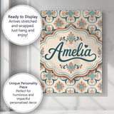 Personalised Name Soft Teal Floral Tile Custom  Modern Room Accent Elegant Feature Canvas Wall Art Print Decor Picture Ready to Hang