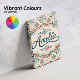 Personalised Name Soft Teal Floral Tile Custom  Modern Room Accent Elegant Feature Canvas Wall Art Print Decor Picture Ready to Hang