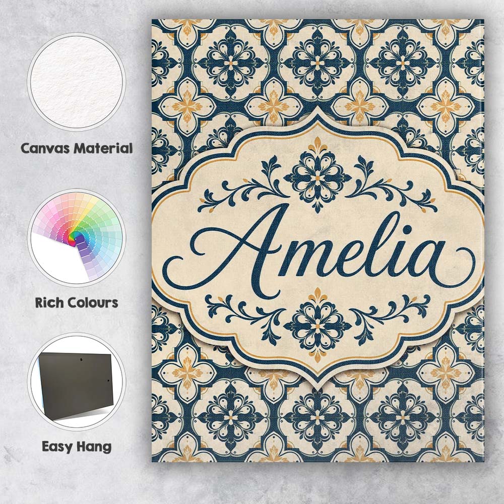 Personalised Name Classic Navy and Beige Custom  Unique Gift Idea Elegant Feature Canvas Wall Art Print Decor Picture Ready to Hang