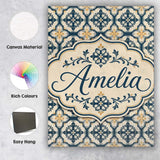 Personalised Name Classic Navy and Beige Custom  Unique Gift Idea Elegant Feature Canvas Wall Art Print Decor Picture Ready to Hang