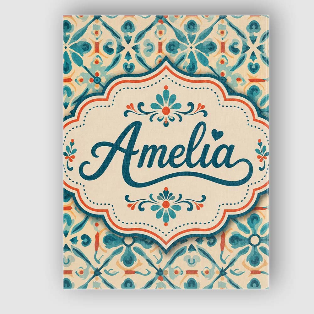 Personalised Name Teal and Coral Geometric Custom  Unique Gift Idea Elegant Feature Canvas Wall Art Print Decor Picture Ready to Hang