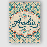 Personalised Name Teal and Coral Geometric Custom  Unique Gift Idea Elegant Feature Canvas Wall Art Print Decor Picture Ready to Hang