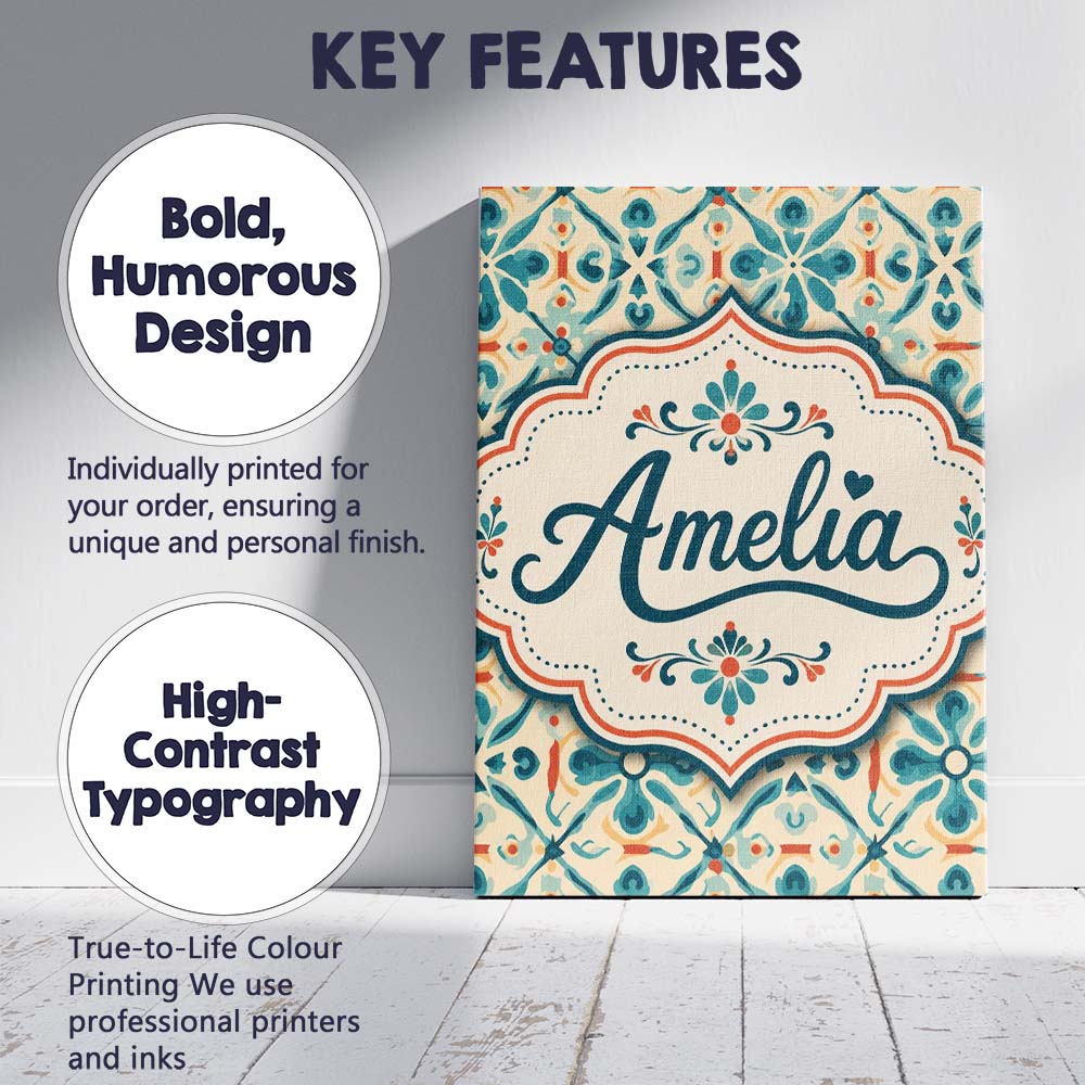 Personalised Name Teal and Coral Geometric Custom  Unique Gift Idea Elegant Feature Canvas Wall Art Print Decor Picture Ready to Hang