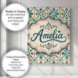 Personalised Name Teal and Coral Geometric Custom  Unique Gift Idea Elegant Feature Canvas Wall Art Print Decor Picture Ready to Hang