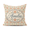 Custom Name Warm Beige Floral Tile Pattern with Orange and Green Square Filled Cushion Throw Pillow Sofa Bed Home Decor Zip Washable UK Made