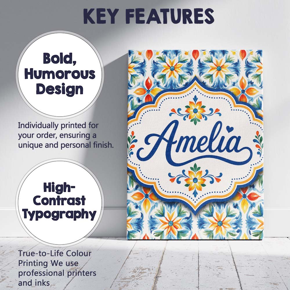 Personalised Name Vibrant Watercolour Custom Modern Room Accent Creative Decorator Style Canvas Wall Art Print Decor Picture Ready to Hang
