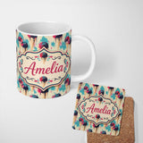Personalized Custom Name Retro Multi Flavour Ice Cream Cones Tossed Pattern on Soft Green 11oz Ceramic Coffee Tea Mug White Large Handle