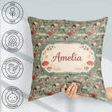 Custom Name Japanese Doll Umbrella Floral Pattern Style Design Square Filled Cushion Throw Pillow Sofa Bed Home Decor Zip Washable UK Made