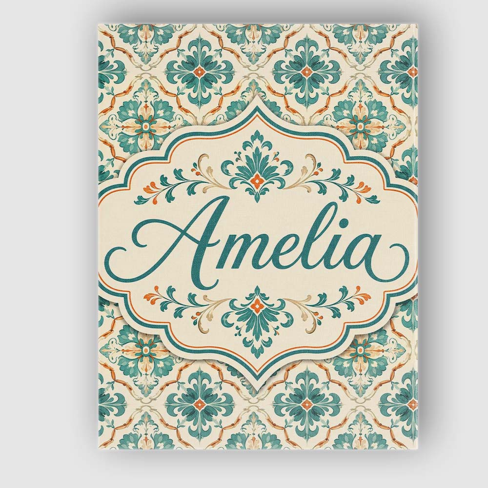 Personalised Name Teal and Cream Ornamental Custom  Bespoke Interior Contemporary Canvas Wall Art Print Decor Picture Ready to Hang