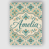 Personalised Name Teal and Cream Ornamental Custom  Bespoke Interior Contemporary Canvas Wall Art Print Decor Picture Ready to Hang