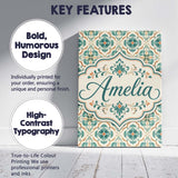 Personalised Name Teal and Cream Ornamental Custom  Bespoke Interior Contemporary Canvas Wall Art Print Decor Picture Ready to Hang