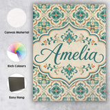Personalised Name Teal and Cream Ornamental Custom  Bespoke Interior Contemporary Canvas Wall Art Print Decor Picture Ready to Hang