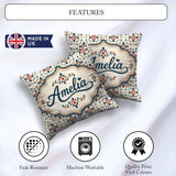Custom Name Elegant Neutral Tile with Navy and Terracotta Floral Square Filled Cushion Throw Pillow Sofa Bed Home Decor Zip Washable UK Made