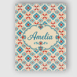 Personalised Name Teal and Red Folk Floral Custom  Unique Gift Idea Elegant Feature Canvas Wall Art Print Decor Picture Ready to Hang
