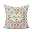 Custom Name Teal and Red Folk Floral Tile Pattern with Motifs on Square Filled Cushion Throw Pillow Sofa Bed Home Decor Zip Washable UK Made