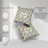 Custom Name Teal and Red Folk Floral Tile Pattern with Motifs on Square Filled Cushion Throw Pillow Sofa Bed Home Decor Zip Washable UK Made