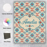 Personalised Name Teal and Red Folk Floral Custom  Unique Gift Idea Elegant Feature Canvas Wall Art Print Decor Picture Ready to Hang