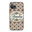 Bold Floral Tile in Navy, Orange and Cream with Custom Name Protective Phone Case Mobile Cover Durable Everyday Smartphone Shock Resistant