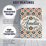 Personalised Name Bold Floral Tile in Navy, Custom  Bespoke Interior Contemporary Canvas Wall Art Print Decor Picture Ready to Hang