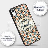 Bold Floral Tile in Navy, Orange and Cream with Custom Name Protective Phone Case Mobile Cover Durable Everyday Smartphone Shock Resistant