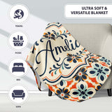 Bold Floral Tile in Navy, Orange and Cream with Symmetrical Design  Personalised Custom Name Super Soft Fleece Blanket Bed Sofa Throw