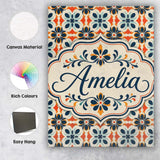 Personalised Name Bold Floral Tile in Navy, Custom  Bespoke Interior Contemporary Canvas Wall Art Print Decor Picture Ready to Hang