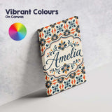 Personalised Name Bold Floral Tile in Navy, Custom  Bespoke Interior Contemporary Canvas Wall Art Print Decor Picture Ready to Hang