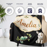 Safari Animals with Elephant Lion and Crocodile on Black Background  Personalised Custom Name Super Soft Fleece Blanket Bed Sofa Throw