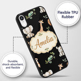 Safari Animals with Elephant Lion and Crocodile Custom Name Protective Phone Case Mobile Cover Durable Everyday Smartphone Shock Resistant