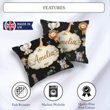 Custom Name Safari Animals with Elephant Lion Crocodile on Black Square Filled Cushion Throw Pillow Sofa Bed Home Decor Zip Washable UK Made