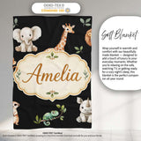 Safari Animals with Elephant Lion and Crocodile on Black Background  Personalised Custom Name Super Soft Fleece Blanket Bed Sofa Throw