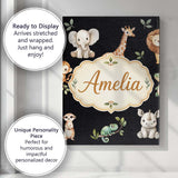 Personalised Name Safari Animals with Custom Modern Room Accent Creative Decorator Style Canvas Wall Art Print Decor Picture Ready to Hang