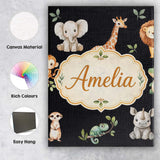 Personalised Name Safari Animals with Custom Modern Room Accent Creative Decorator Style Canvas Wall Art Print Decor Picture Ready to Hang
