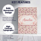 Personalised Name Blonde Chibi Girl Floral Pink Pattern Cute Character Custom Decorative Canvas Wall Art Print Decor Picture Ready to Hang