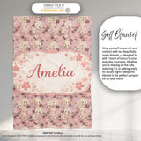 Blonde Chibi Girl Floral Pink Pattern Cute Character Design Lovely  Personalised Custom Name Super Soft Fleece Blanket Bed Sofa Throw