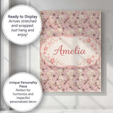 Personalised Name Blonde Chibi Girl Floral Pink Pattern Cute Character Custom Decorative Canvas Wall Art Print Decor Picture Ready to Hang