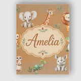 Personalised Name Safari Animals with Custom Modern Room Accent Creative Decorator Style Canvas Wall Art Print Decor Picture Ready to Hang
