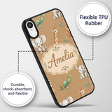 Safari Animals with Elephant Lion and Crocodile Custom Name Protective Phone Case Mobile Cover Durable Everyday Smartphone Shock Resistant