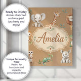 Personalised Name Safari Animals with Custom Modern Room Accent Creative Decorator Style Canvas Wall Art Print Decor Picture Ready to Hang