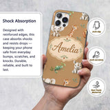 Safari Animals with Elephant Lion and Crocodile Custom Name Protective Phone Case Mobile Cover Durable Everyday Smartphone Shock Resistant