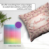 Custom Name Blonde Chibi Girl Floral Pink Pattern Cute Character Square Filled Cushion Throw Pillow Sofa Bed Home Decor Zip Washable UK Made