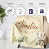 Safari Animals with Elephant Lion and Crocodile on Soft Neutral  Personalised Custom Name Super Soft Fleece Blanket Bed Sofa Throw