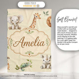 Safari Animals with Elephant Lion and Crocodile on Soft Neutral  Personalised Custom Name Super Soft Fleece Blanket Bed Sofa Throw
