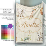 Safari Animals with Elephant Lion and Crocodile on Soft Neutral  Personalised Custom Name Super Soft Fleece Blanket Bed Sofa Throw