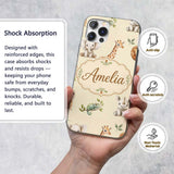 Safari Animals with Elephant Lion and Crocodile Custom Name Protective Phone Case Mobile Cover Durable Everyday Smartphone Shock Resistant