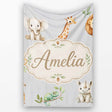 Safari Animals with Elephant Lion and Crocodile on Cool Grey Lovely  Personalised Custom Name Super Soft Fleece Blanket Bed Sofa Throw