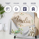 Safari Animals with Elephant Lion and Crocodile on Cool Grey Lovely  Personalised Custom Name Super Soft Fleece Blanket Bed Sofa Throw