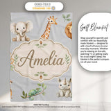 Safari Animals with Elephant Lion and Crocodile on Cool Grey Lovely  Personalised Custom Name Super Soft Fleece Blanket Bed Sofa Throw