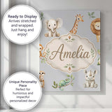 Personalised Name Safari Animals with Custom Modern Room Accent Creative Decorator Style Canvas Wall Art Print Decor Picture Ready to Hang